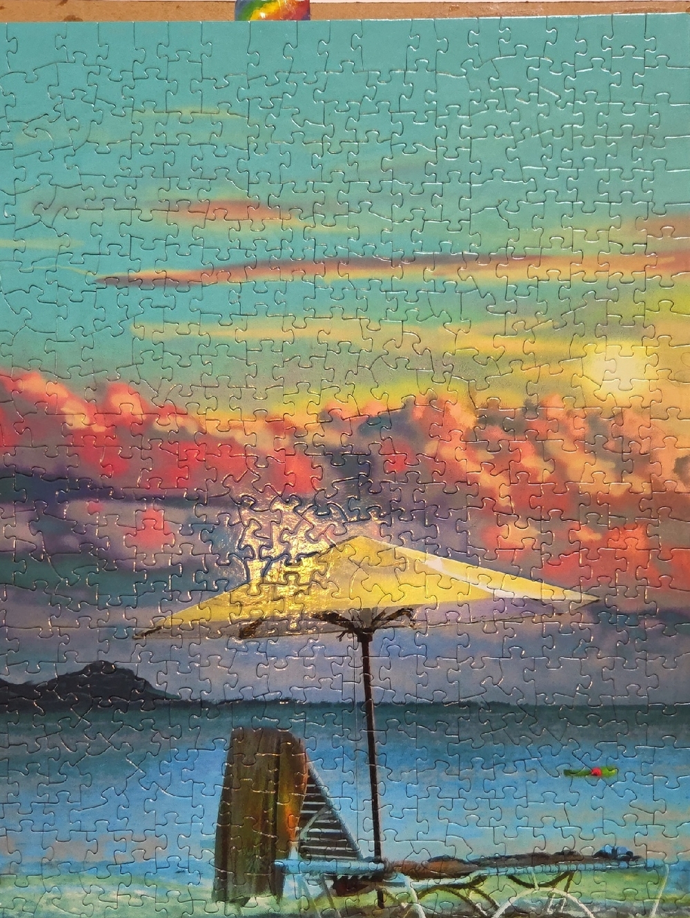 Sunset Beach Puzzle Art Print - Turquoise & Coral